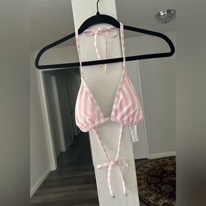 Victoria’s Secret Swim Essential Triangle Bikini Top In Pink Iconic Stripes.